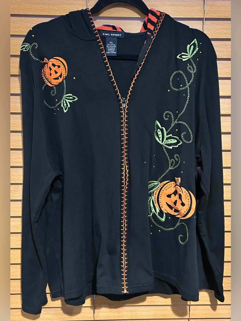 SML Sport Black Hooded Jacket with Orange Pumpkin Embroidery